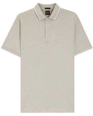 BOSS Contrast-Trim Logo Patch Polo Shirt - White