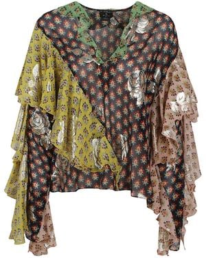 Etro Ruffle Detailed V-Neck Blouse - Multicolor