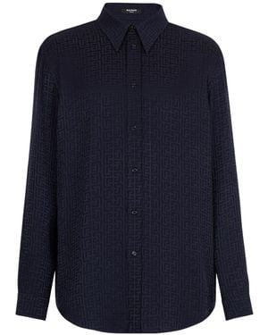 Balmain Monogram Long-Sleeve Jacquard Shirt - Blue