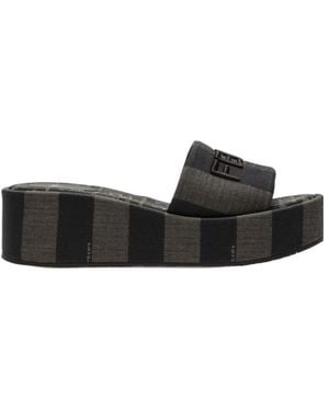 Fendi Sunshine Logo Embroidered Slippers - Black