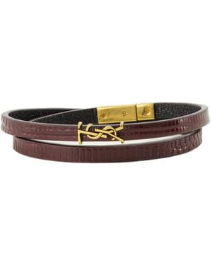 Saint Laurent Thin Double-Wrap Embossed Bracelet - White