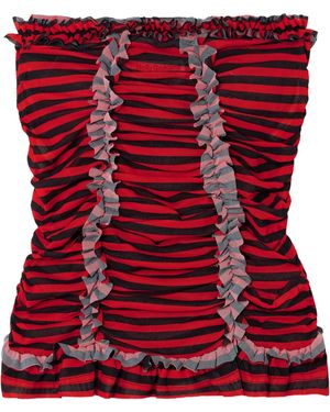 Molly Goddard Tracey Strapless Ruffled Striped Tulle Top - Red