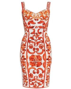 Dolce & Gabbana Majolica-Print Charmeuse Short Dress - Red