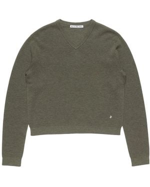 Acne Studios Logo V-Neck Knitted Jumper - Green