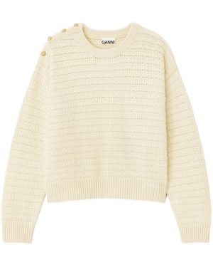 Ganni Button-Detail Crewneck Jumper - Natural