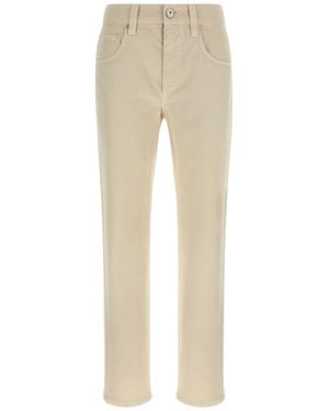 Brunello Cucinelli Logo Patch Straight Leg Jeans - Natural