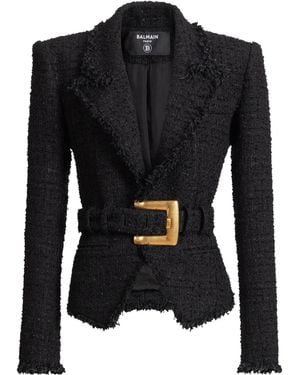 Balmain Belted Tweed Jacket - Black