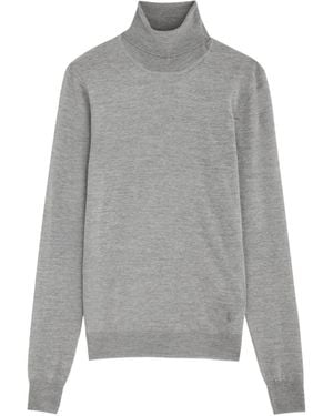 Saint Laurent Cassandre Fine-Knit Wool Sweater - Gray