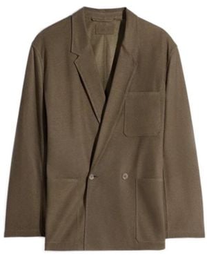 Lemaire Double Breasted Leather Tailored Jacket - Green