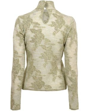 Ganni Sheer Flower Jacquard Long Sleeve T-Shirt - Green