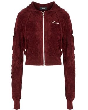 Amiri Drawstring Zip Up Drawstring Hoodie - Red