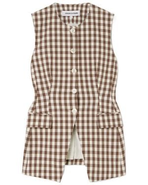 Veronica Beard Lois Gingham Cotton-Blend Seersucker Vest - White