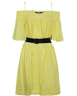 KARL LAGERFELD Belted Linen-Blend Midi Dress - Yellow