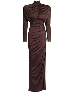 Balmain Long Flowing Jersey Dress - Brown