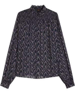 BOSS Benvylla Shirred-Detail Patterned Blouse - Blue