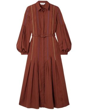 Gabriela Hearst Aleka Belted Embroidered Linen Midi Shirt Dress