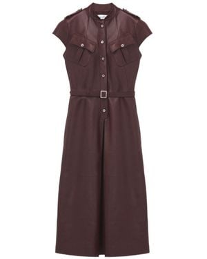 McQueen Leather Uniform Midi Dress - Brown
