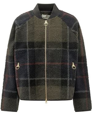 Barbour Plaid Fleece Bomber Jacket - Black