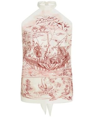 Ferragamo Voyage Print Foulard Top - White