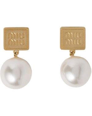 Miu Miu Metal And Synthetic Pearl Earrings - White