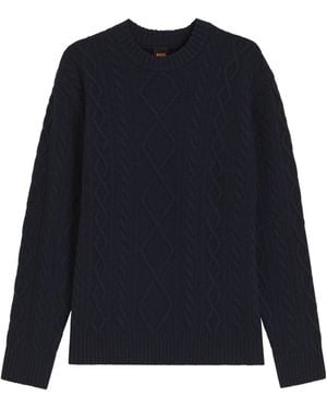 BOSS Crewneck Cableknit Sweater - Blue