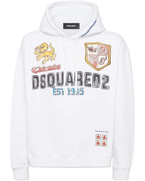 DSquared² Relax Fit Hand-Drawn Hoodie - White
