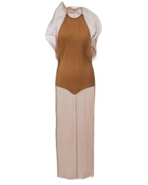 Magda Butrym Sheer Silk Organza Midi Dress - Brown