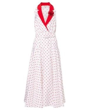 Rodarte Polka-Dot Belted Silk Twill Midi Dress - White
