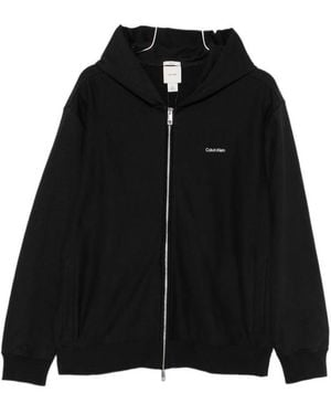 Calvin Klein Embroidered-Logo Zip-Up Hoodie - Black