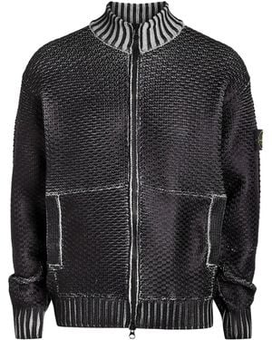 Stone Island Textured Zipper-Knit Coat - Black
