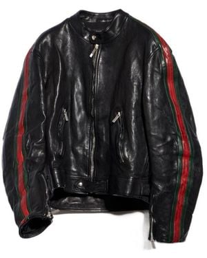 Gucci Web Detailed Leather Biker Jacket - Black