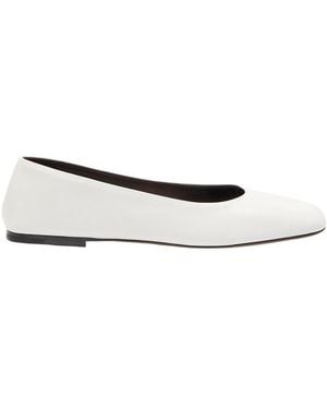The Row Square Grained-Leather Ballet Flats - White