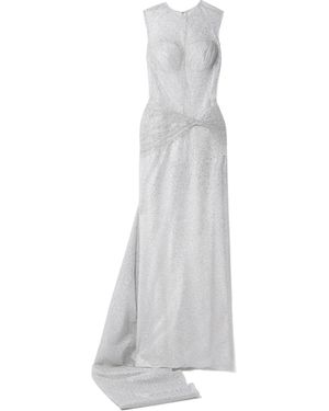 Sandra Mansour Sequin Train Gown - White
