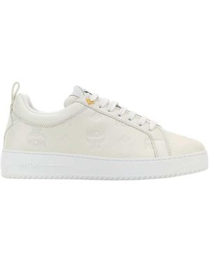 MCM Logo-Embossed Lace-Up Sneakers - White