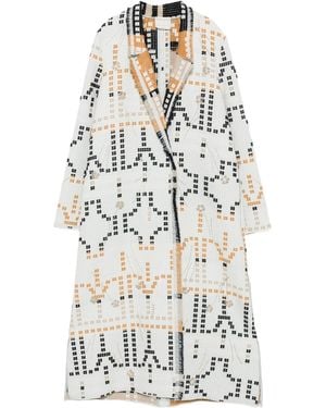 forte_forte Geometric-Pattern Jacket With Fringed Edges - White