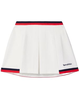 Sporty & Rich Mila Embroidered Pleated Mini Skirt - White