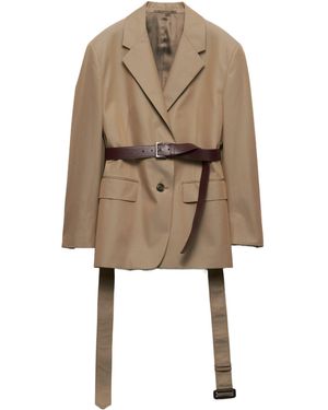 Prada Cotton Twill Belted Blazer - Natural