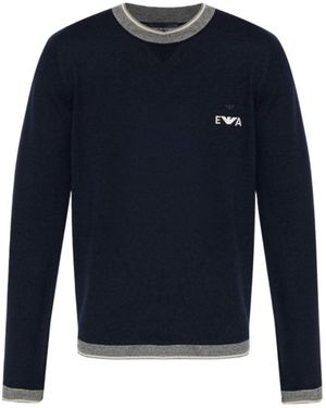 Emporio Armani Logo-Embroidered Crewneck Jumper - Blue