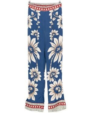 FARM Rio Luna Floral Wide-Leg Trousers - Blue