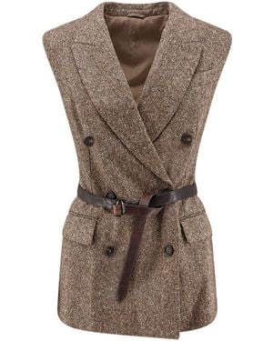 Brunello Cucinelli Double-Breasted Belt Vest - Brown