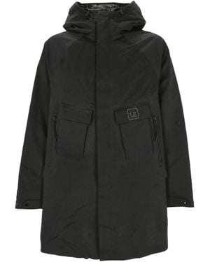 C.P. Company Logo-Print Coat - Black