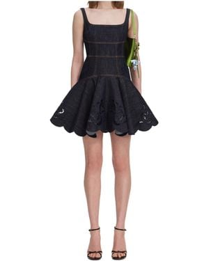 Self-Portrait Denim Bow Embroidered Mini Dress - Black