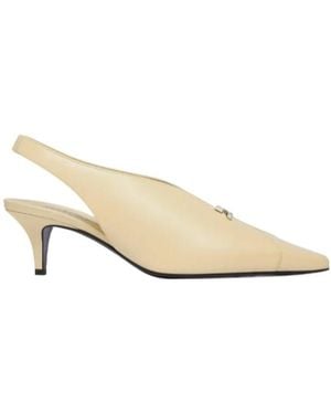 Courreges Leather Slingbacks With Logo Plaque - Natural