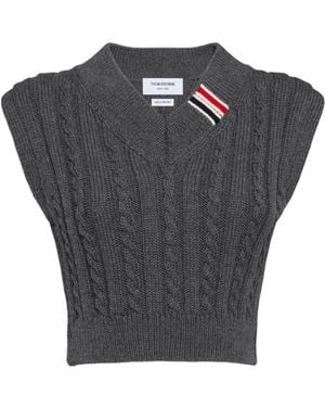 Thom Browne Cable-Knit Cropped Knitted Top - Grey