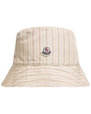 Moncler Reversible Striped Cotton Bucket Hat - Natural