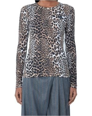 Ganni Leopard Printed Long Sleeve Top - Blue