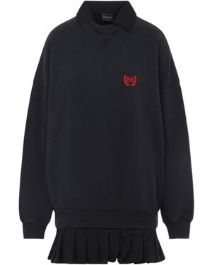 Balenciaga Logo Embroidered Hooded Mini Dress - Blue