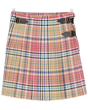 Vivienne Westwood Wool Plaid Pleated Skirt Buckle Frayed Hem - Red
