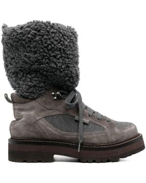 Brunello Cucinelli Faux-Fur Detail Hiking Boots - Black