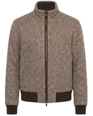 Peserico Tweed Bomber Jacket - Brown